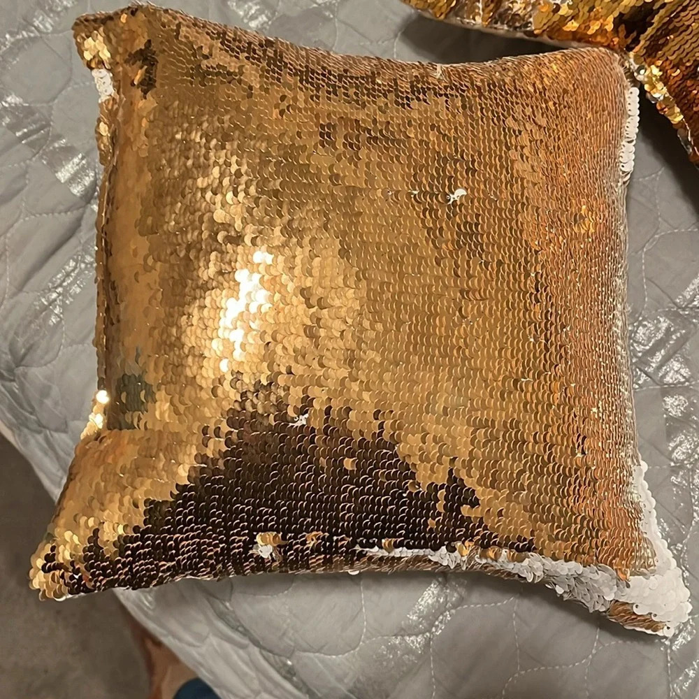 MERMAID~TWO PILLOWS~GOLD/ WHITE~ - Picture 3 of 6